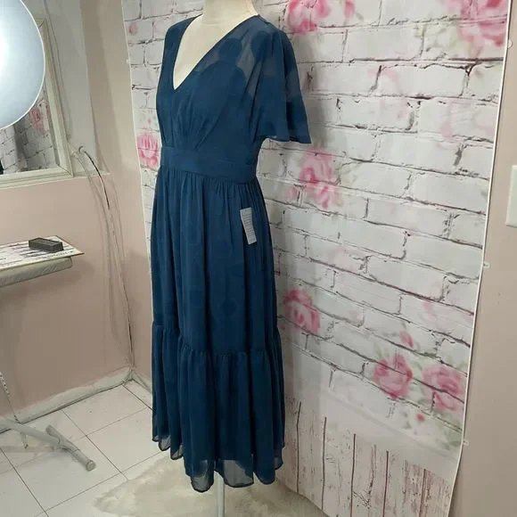 Maggy London nwt blue flutter sleeve midi dress - Picture 6 of 11